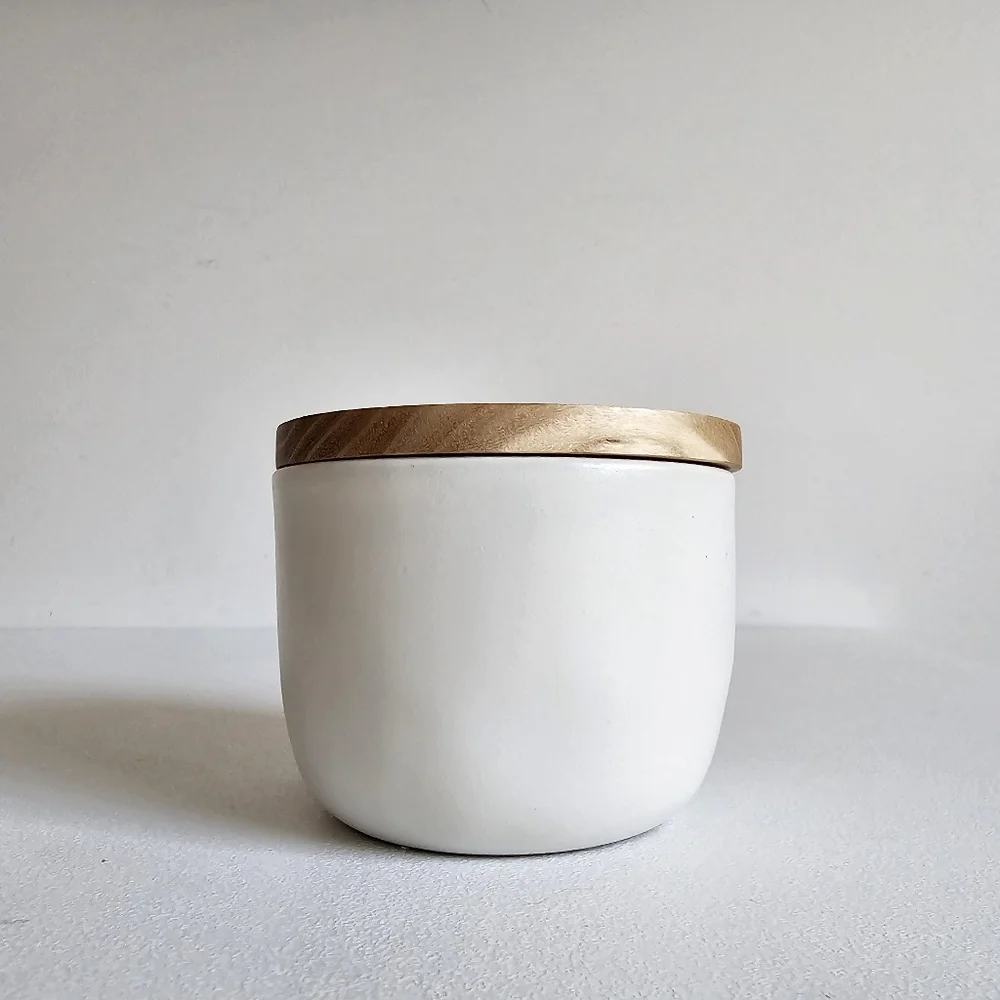 Heart & Hand With Magnolia Stonewear White Honey Jar Acacia Wooden Dipper & Lid